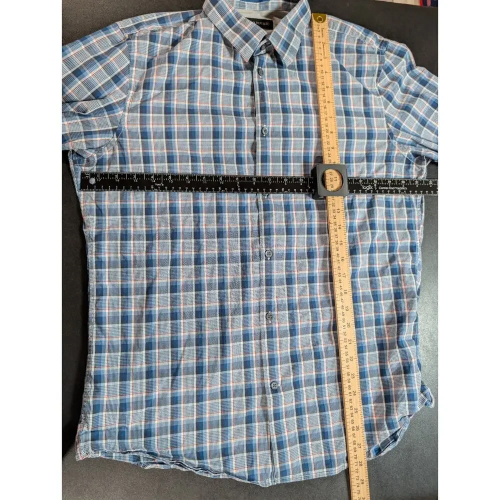 Banana Republic Men’s Size Large Long Sleeve Button Checkered Plaid Shirt Blue